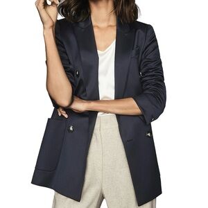Reiss Astrid Wool Blend Midnight Blue Blazer